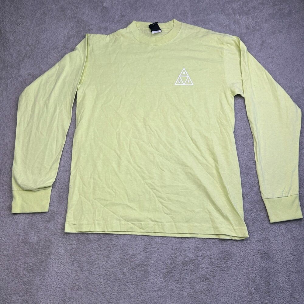 Huf Essentials Triple Triangle T-Shirt Mens Medium Lime Green Long Sleeve Logo